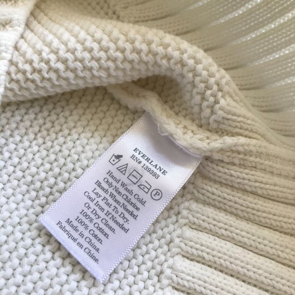 Everlane The Link-Stitch V-Neck Sweater Small Ivory Cream Bone Off White Cotton - Picture 6 of 14